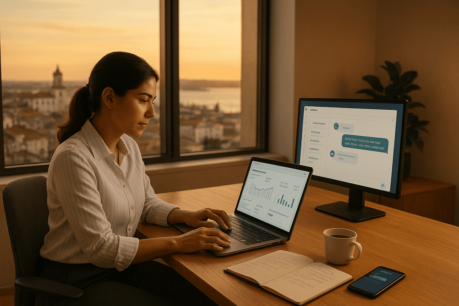 Ilustração de automação de vendas e processos com elementos visuais de tecnologia.