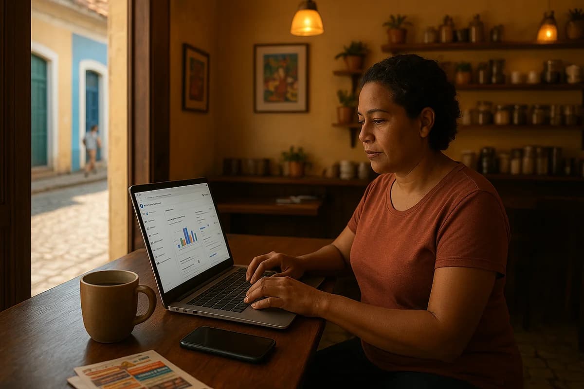 Ilustração de uma empresa em Salvador com marcador de localização no mapa, representando SEO local.